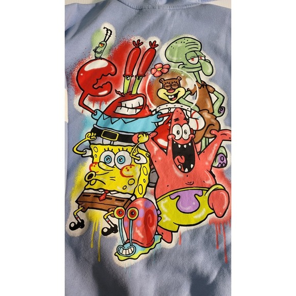 Y2K SpongeBob SquarePants Hoodie Pullover Graphic Print 99 Blue White Size M - Picture 5 of 8